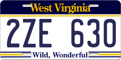 WV license plate 2ZE630