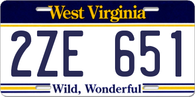 WV license plate 2ZE651