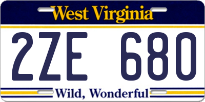 WV license plate 2ZE680