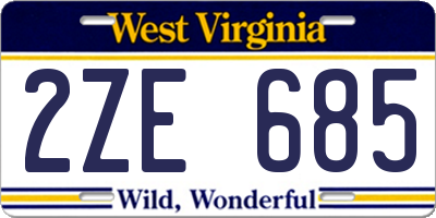 WV license plate 2ZE685