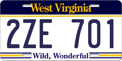 WV license plate 2ZE701