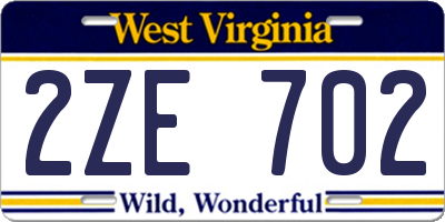 WV license plate 2ZE702