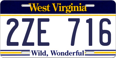 WV license plate 2ZE716