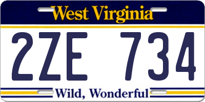 WV license plate 2ZE734