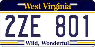 WV license plate 2ZE801