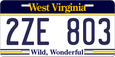 WV license plate 2ZE803