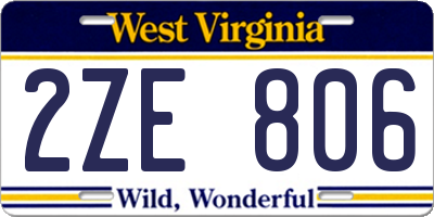 WV license plate 2ZE806