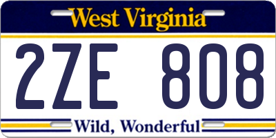 WV license plate 2ZE808