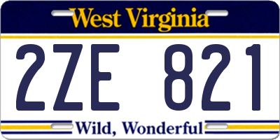 WV license plate 2ZE821
