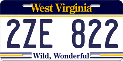 WV license plate 2ZE822