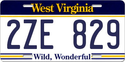 WV license plate 2ZE829