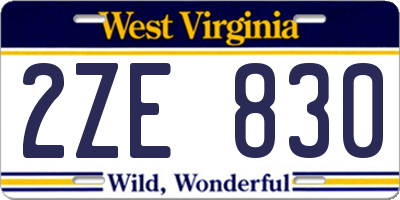 WV license plate 2ZE830