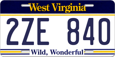 WV license plate 2ZE840
