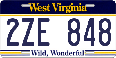 WV license plate 2ZE848