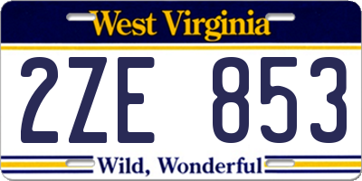 WV license plate 2ZE853