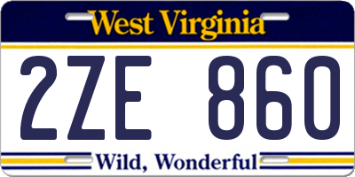 WV license plate 2ZE860