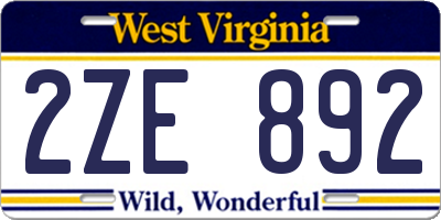 WV license plate 2ZE892
