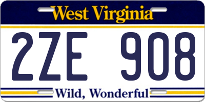 WV license plate 2ZE908