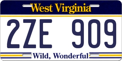 WV license plate 2ZE909
