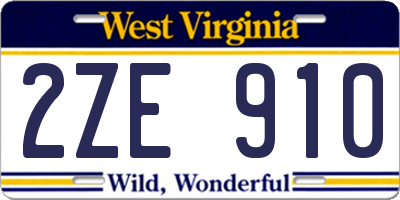 WV license plate 2ZE910