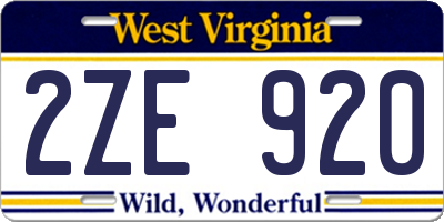 WV license plate 2ZE920