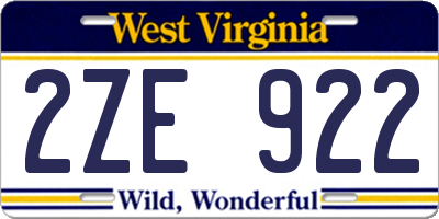 WV license plate 2ZE922