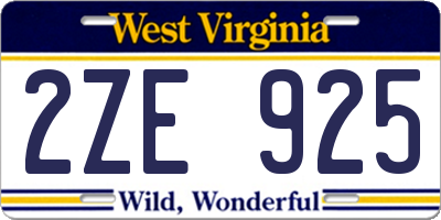 WV license plate 2ZE925