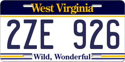 WV license plate 2ZE926