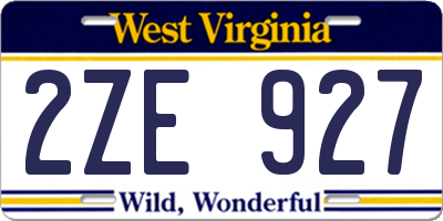 WV license plate 2ZE927