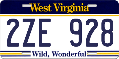 WV license plate 2ZE928