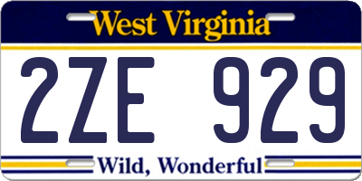WV license plate 2ZE929