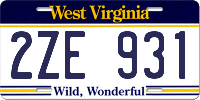 WV license plate 2ZE931