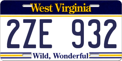 WV license plate 2ZE932