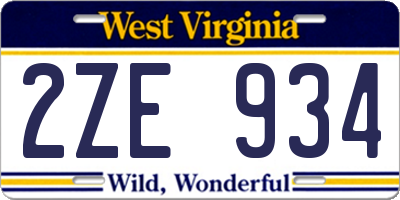 WV license plate 2ZE934