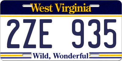 WV license plate 2ZE935