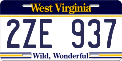WV license plate 2ZE937