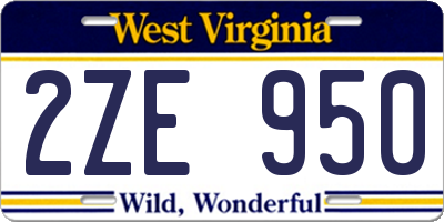 WV license plate 2ZE950