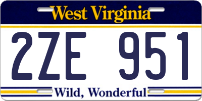 WV license plate 2ZE951