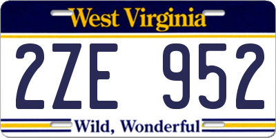 WV license plate 2ZE952