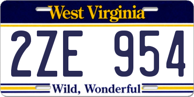 WV license plate 2ZE954