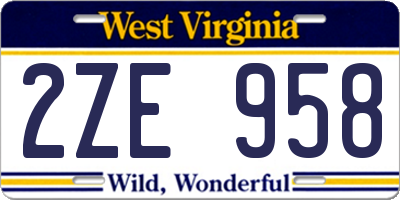 WV license plate 2ZE958