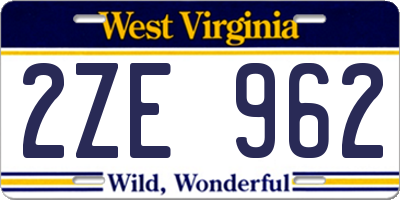 WV license plate 2ZE962