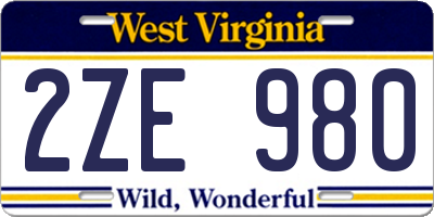WV license plate 2ZE980