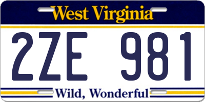 WV license plate 2ZE981