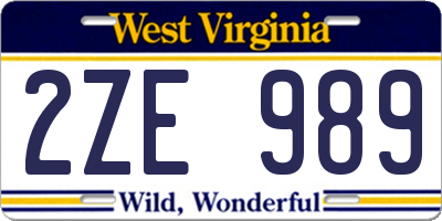 WV license plate 2ZE989
