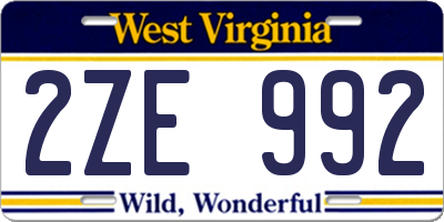 WV license plate 2ZE992