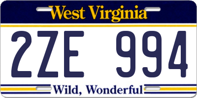 WV license plate 2ZE994