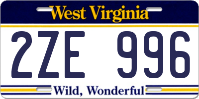 WV license plate 2ZE996