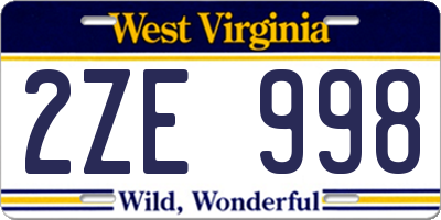 WV license plate 2ZE998