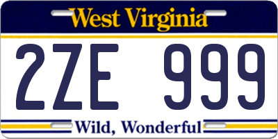 WV license plate 2ZE999